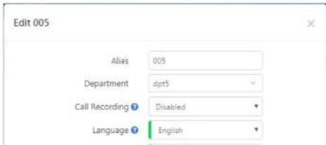 Edit 005 Alias 005 Department dpt5 Call Recording Disabled Language English