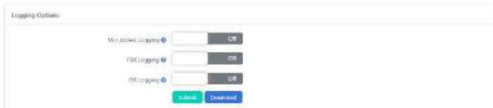 Logging Options SSH Access Logging ① OFF PIX Logging ② OFF OS Logging ③ OFF Initial Download
