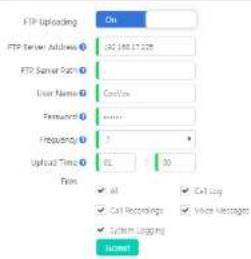 FTP Uploading FTP Server Address: 102.185.17.225 FTP Server Path: User Name: CoolView Ferruword: ****** Frequency: 2 Upload Time: 61 30 From: ✓ all ✓ Call Log ✓ Call Recordings ✓ Window Messages ✓ System Logging Closed
