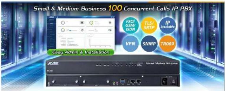 Small & Medium Business 100 Concurrent Calls IP PBX Easy Admin & Installation FXO/ GSM/ ISDN TLS/ SRTP IP Stackable VPN SNMP TR069 PUMET Internet Telgacy PBX System