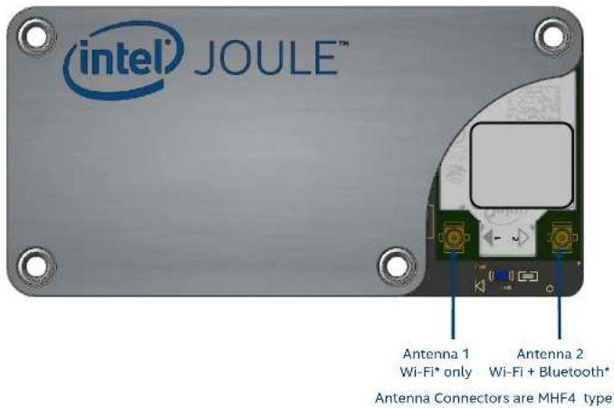 intel JOULE™ Antenna 1 Wi-Fi* only Antenna 2 Wi-Fi + Bluetooth* Antenna Connectors are MHF4 type