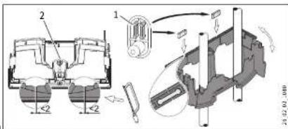 Technical diagram showing mechanical assembly with labeled components and motion indicators