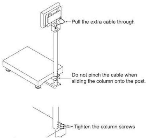 Pull the extra cable through Do not pinch the cable when sliding the column onto the post. Tighten the column screws