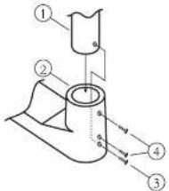 Technical diagram of a mechanical assembly with numbered components and directional arrows indicating motion or force