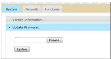 System Network Functions Version Information: Update Firmware: Browse... Update