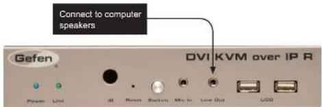 Connect to computer speakers Gefen DVI KVM over IP R Power Line IR Press Backlit Mix In Live Out USB