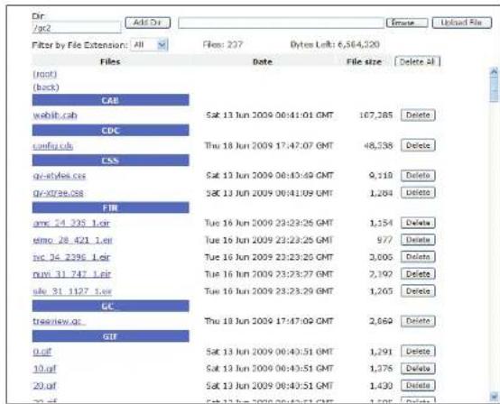 Filter by File Extension: All Files: 237 Bytes Left: 6,564,520 Files Date File size Delete All (root) (back) CAB webit.cab CDC confuc.cab CSS qu-styles.css qr-x0798.038 FIR amc 24 235 1.eir stmo 28 421 1.eir isc 34 2390 1.eir ruvi 31 747 1.eir sle 31 1127 1.eir GC treeriew.qc GIF 0.af 10.af 20.af 30.af Sat 13 Jun 2009 06:43:51 GMT Sat 13 Jun 2009 06:43:51 GMT Sat 13 Jun 2009 06:43:51 GMT Sat 13 Jun 2009 06:43:51 GMT Sat 13 Jun 2009 06:43:51 GMT Sat 13 Jun 2009 06:54:520 Sat 13 Jun 2009 06:43:51 GMT Sat 13 Jun 2009 06:43:51 GMT Sat 13 Jun 2009 06:43:51 GMT Sat 13 Jun 2009 06:43:51 GMT Sat 13 Jun 2009 06:38:520 Sat 13 Jun 2009 06:43:51 GMT Sat 13 Jun 2009 06:43:51 GMT Sat 13 Jun 2009 06:43:51 GMT Sat 13 Jun 2009 06:43:51 GMT Sat 13 Jun 2009 Sat 13 Jun 2009 Sat 13 Jun 2009 Sat 13 Jun 2009 Sat 13 Jun 2009 Sat 13 Jun 2009 Sat 13 Jun 2009 Sat 13 Jun 2009 Sat 13 Jun 2009 Sat 13 Jun 2009