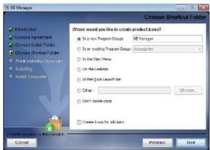 KE Manager Choose Shortcut Folder Where would you like to create product icons? In a new Program Group: KE Manager In an existing Program Group: Accounts In the Start Menu On the Desktop In the Quick Launch Star Other: Choose... Don't create icons Create Icons for all icons Introduction Wizard by Microsoft Cancel Product Next