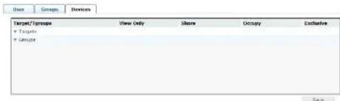 User Groups Devices Target/Group View Only Share Occupy Exclusive + Targets + Targets Set