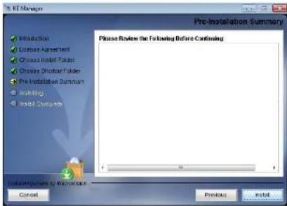 Pre-Installation Summary Please Review the following Before Continuing Introduction License Agreement Choose Import Folder Choose Shorter Folder Pre Installation Summary Quick Import Insert Complete Configuration by Microsoft Cancel Previous Install