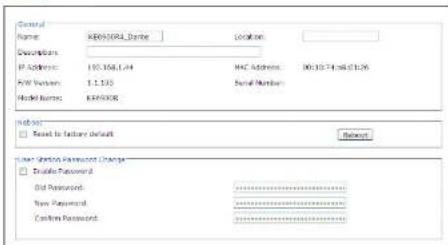 General Name: KBERR083_Drobe Location: Documents: IP Address: 105.164.1.24 MAC Address: 0010741-061026 F/XP Version: 1.1.133 Serial Number: Model Name: KBERR083 Default: □ Select to factory default ■ Download: User Service Password Change □ Double Password Out Password: ********** New Password: ********** Confirm Password: ********...