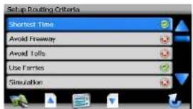 Setup Routing Criteria Shortest Time Avoid Freeway Avoid Tolls Use Farnes Simulation