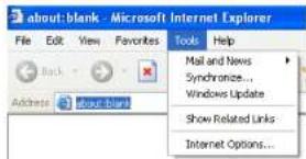 about:blank - Microsoft Internet Explorer File Edit View Favorites Tools Help Back Address about blank Mail and News Synchronization... Windows Update Show Related Links Internet Options...