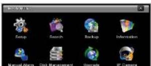 Setup Search Backup Information Manual Alarm Disk Management Upgrade IP Camera