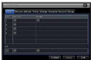 Record Record Time Stamp: Record Record Setup 1 2 3 4 All Default Apply Exit