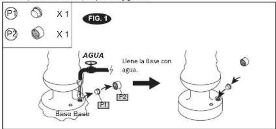 P1 X 1 P2 X 1 FIG. 1 AGUA Llene la Base con agua. P1 P2 Base Baso
