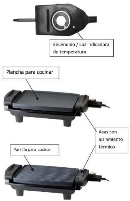 Encendido / Luz indicadora de temperatura Plancha para cocinar Asas con aislamiento térmico Parrilla para cocinar