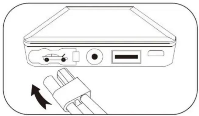 Diagram of a device with an attached cable and arrow indicating rotation (no text or symbols)