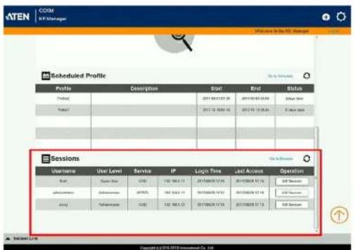 ATEN COM CP Manager Scheduled Profile Profile Description Start End Status Profile 2017-03-07 09:00 2017-03-08 09:00 Begin Event Session 2017-12-2006 12:00 2017-05-18 12:00 31 March 2017 Sessions User Level Service IP Login Time Last Accept Operation Start Session Name CST 130 KBU.11 2017/08/25 12:00 2017/08/26 12:10 2017/08/29 12:14 31 March 2017 Session Name CST 130 KBU.11 2017/08/25 12:14 2017/08/29 12:19 31 March 2017 Session Name CST 130 KBU.11 2017/08/25 12:19 2017/08/29 12:19 31 March 2017 Session Name CST 130 KBU.11 2017/08/25 12:25 2017/08/29 12:25 31 March 2017 Session Name CST 130 KBU.11 2017/08/25 12:35 2017/08/29 12:35 31 March 2017 Session Name CST 130 KBU.11 2017/08/25 12:45 2017/08/29 12:45 31 March 2017 Session Name CST 130 KBU.11 2017/08/25 13:05 2017/08/29 13:05 31 March 2017 Session Name CST 130 KBU.11 2017/08/25 13:15 2017/08/29 13:15 31 March 2017
