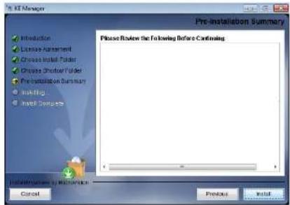 Pre-installation Summary Please Review the Following Before Confirming Introduction License Agreement Choose Install Folder Choose Shorter Folder Pre-installation Summary Install Install Summary Implementation by Microsoft Cancel Previous Install