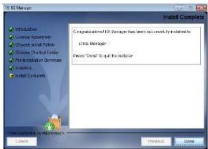 EC Manager Install Complete Computational EC Manager has been successfully installed to Edit Manager Focus "Done" to quit the inducer C:\Users\My\Construction\...