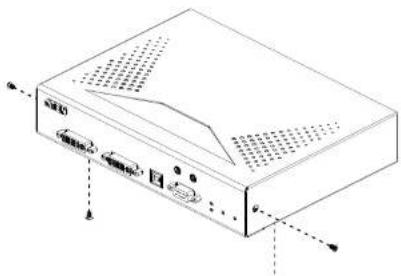 Technical diagram of a device with labeled ports and connectors, showing internal structure and directional arrows.