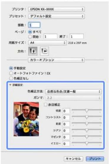 EPSON PX-105 - [詳細設定] 左横の▶をクリックして、各項目を設定します。 - 1