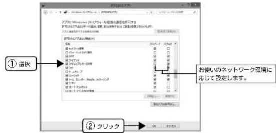 EPSON VP-D500 - [許可されたアプリおよび機能] で [ファイルとプリンターの共有] にチェックして、[OK] をクリックします。設定する項目は、お使いのネットワーク環境が「プライベートネットワーク」が「パブリックネットワーク」がによって異なります。お使いのネットワーク環境に応じて設定してください。 - 1