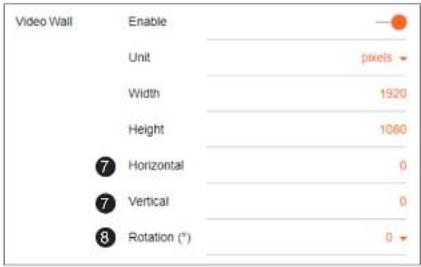 Video Wall Enable Unit pixels Width 1920 Height 1080 Horizontal 0 Vertical 0 Rotation (°) 0