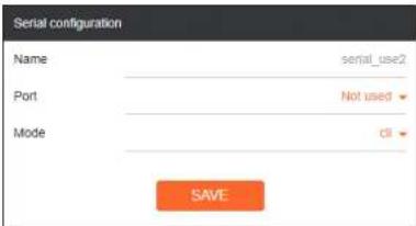 Serial configuration Name serial_use2 Port Not used Mode cll SAVE