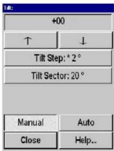 +00 ↑ ↓ Tilt Step: * 2° Tilt Sector: 20° Manual Auto Close Help...