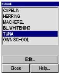 Schools CAPELIN HERRING MACKEREL BL.WHTENING TUNA OWN SCHOOL Edit... Close Help...