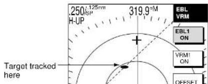.250 125nm H-UP 319.9°M EBL VRM EBL1 ON VRM1 ON OFFSFT Target tracked here