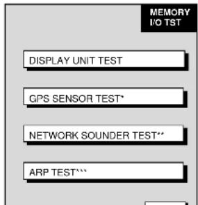 MEMORY I/O TEST DISPLAY UNIT TEST GPS SENSOR TEST* NETWORK SOUNDER TEST** ARP TEST**
