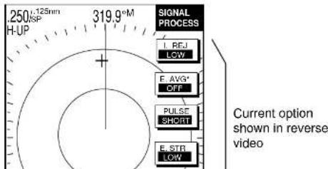 .250.125mm H-UP 319.9*M SIGNAL PROCESS I REF LOW E AVG* OFF PULSE SHORT E STR LOW Current option shown in reverse video