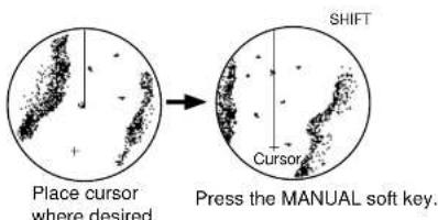 Place cursor where desired. SHIFT Cursor Press the MANUAL soft key.