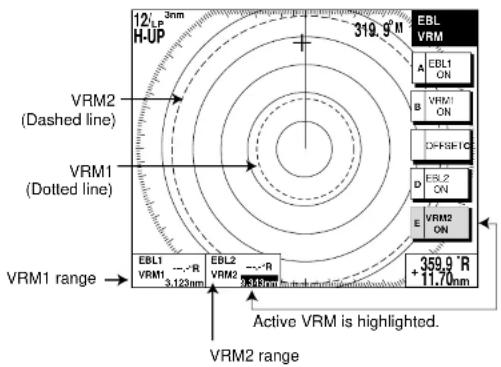 12/LP 3nm H-UP 319.9 N EBL VRM A EBL1 ON B VRM1 ON C OFF-SF-TC D EBL2 ON E VRM2 ON VRM2 (Dashed line) VRM1 (Dotted line) VRM1 range → EBL1 ...-R EBL2 ...-R VRM1 3.123nm VRM2 3.345nm Active VRM is highlighted. +359.9 R +11.70nm VRM2 range