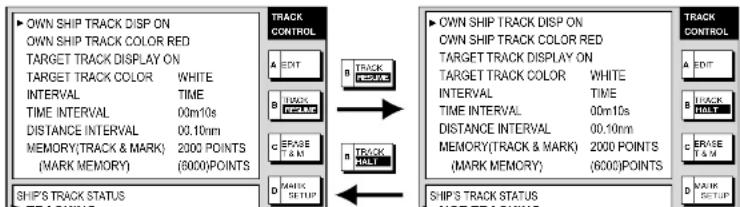 FURUNO 1953C-BB - Stopping, restarting plotting of own ship track - 1