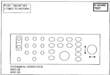 PUSH "CLEAR" KEY 3 TIMES TO RETURN K-BOARD TEST PROGRAM No. 0359203-03.01 ROM: OK ROUT: CK