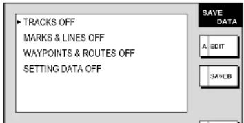 TRACKS OFF MARKS & LINES OFF WAYPOINTS & ROUTES OFF SETTING DATA OFF
