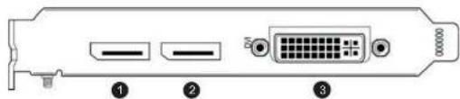 Diagram of a computer RAM card rear panel with labeled ports and connectors
