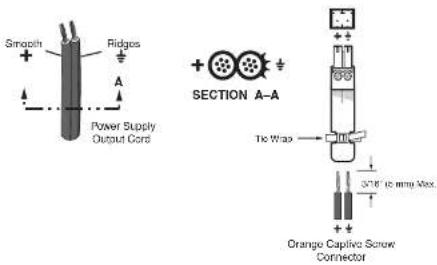 Smooth + Ridges A Power Supply Output Cord SECTION A-A Tie Wias 3018° to min Max. Orange Captiva Screw Connector