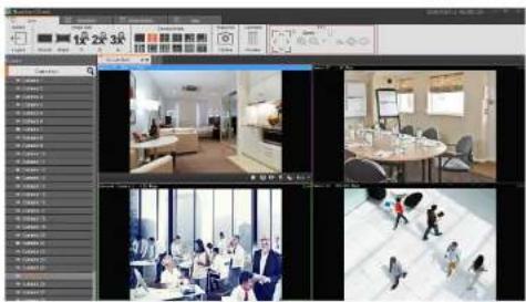 Screenshot of a video editing interface displaying multiple scenes of office or meeting scenes with Chinese text labels and UI controls.