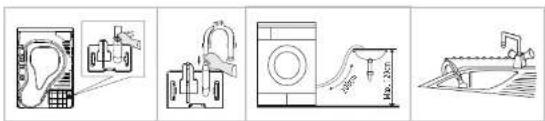 Diagram showing four different household appliances: washing machine, refrigerator, washing machine with air gap, and water pump.