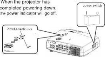 when the projector has completed powering down, the power indicator will go off. POWER indicator power switch
