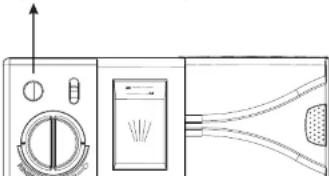 Technical line drawing of a washing machine with fan and door (no text or symbols)