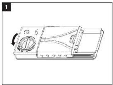 Line drawing of a device with a rotary knob and handle, no text or symbols present