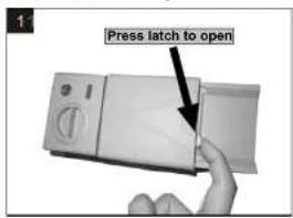 Press latch to open