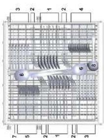 Technical diagram of a mechanical or electrical component with numbered parts and internal structure annotations