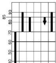 | Position | Value | |---|---| | 1 | 40 | | 2 | 50 | | 3 | 60 | | 4 | 70 | | 5 | 85 | | 6 | 90 | | 7 | 80 | | 8 | 70 | | 9 | 60 | | 10 | 50 | | 11 | 40 | The chart displays a single data point for position 85. The other columns represent the positions of the bars. There is no explicit numerical labe…